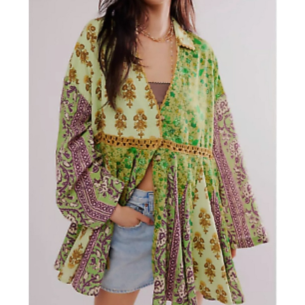 Free People Hazy Baby Mini Dress patchwork babydoll xs